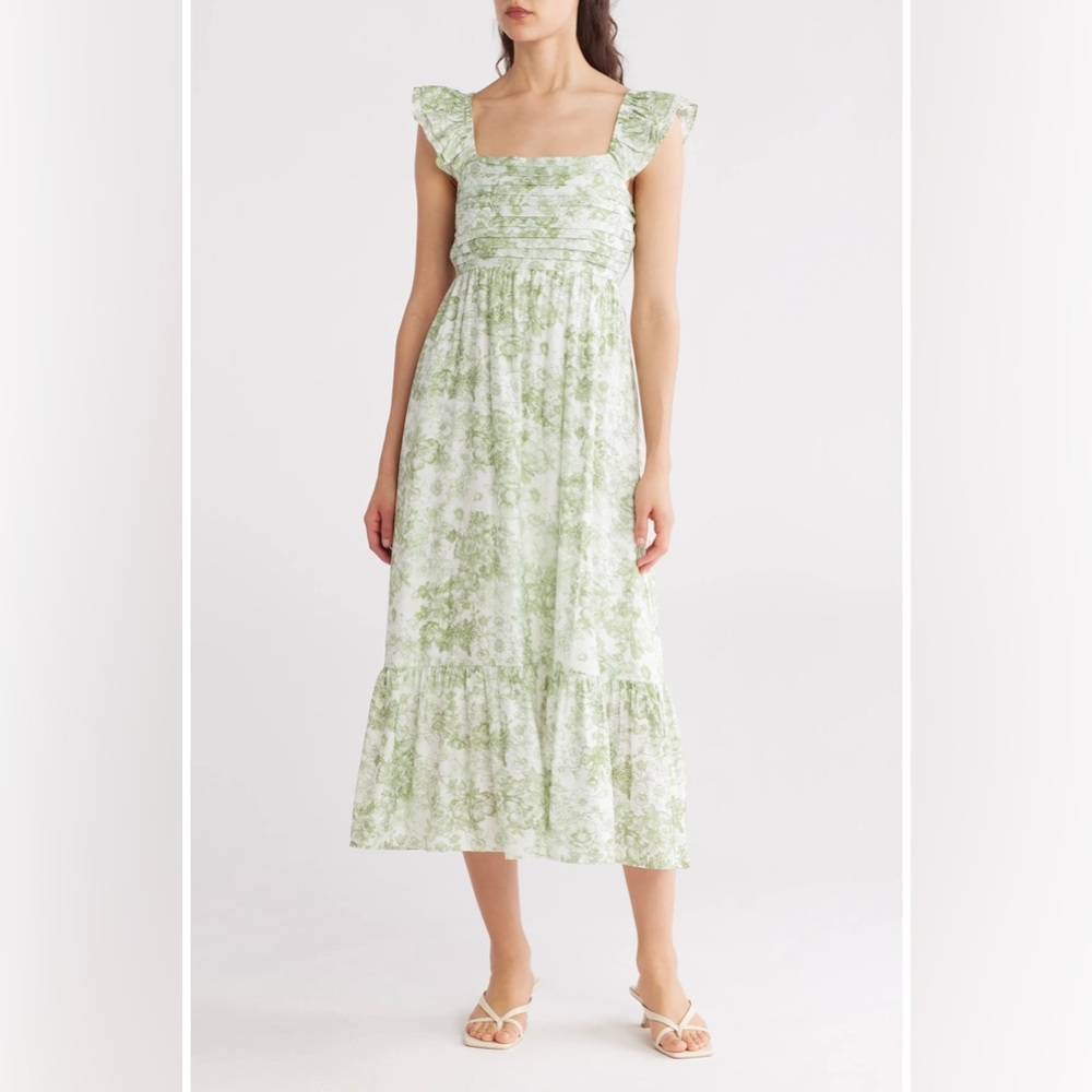 Blu Pepper Floral Pleated Midi Dress